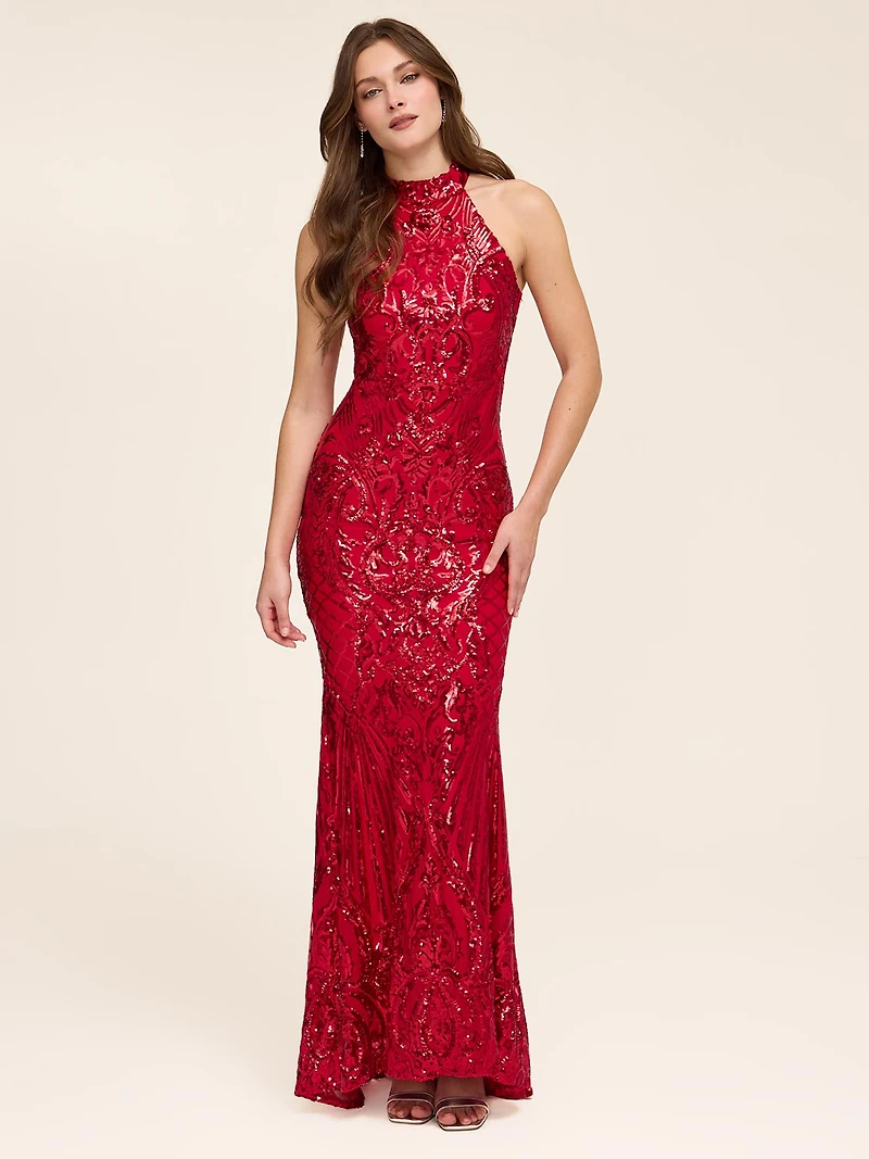 Halter Neck Sequin Gown