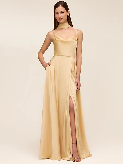 Satin Gown With Scarf