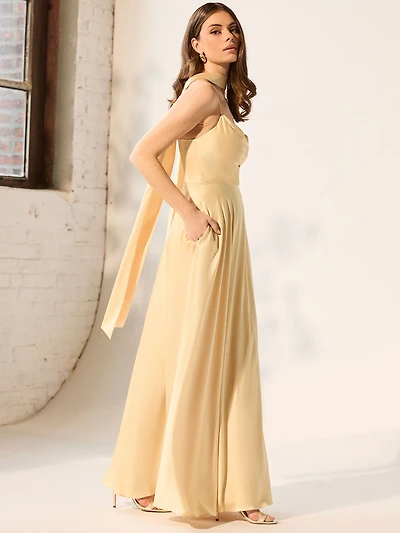 Satin Gown With Scarf