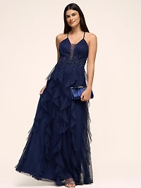 Sparkle Mesh Ball Gown With Tulle Skirt