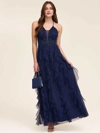 Sparkle Mesh Ball Gown With Tulle Skirt