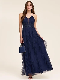 Sparkle Mesh Ball Gown With Tulle Skirt