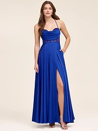 Bustier Satin Gown With Rhinestones