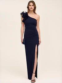 One-Shoulder Gown With Ruffle Detail