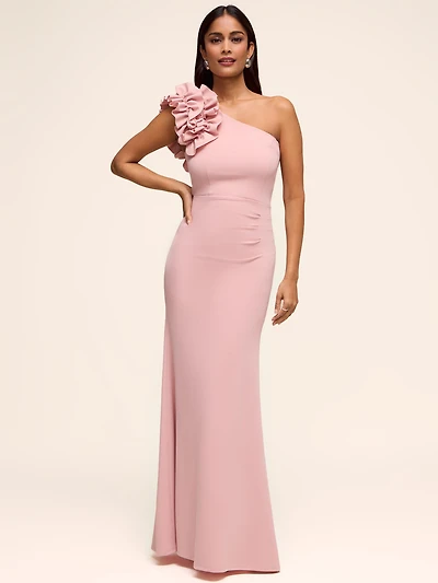 One-Shoulder Gown With Rosette