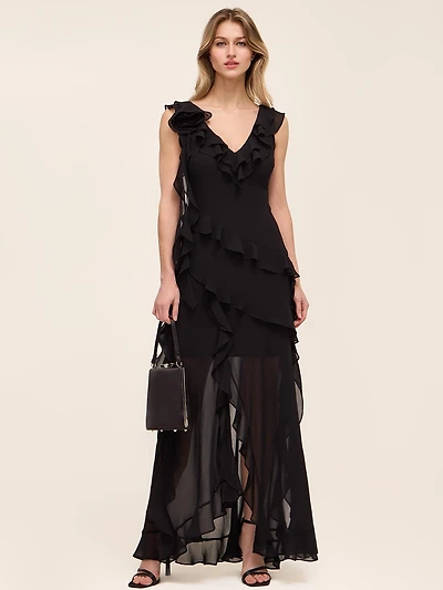 Tiered Chiffon Ruffle Gown
