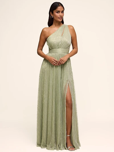 Metallic One-Shoulder Gown