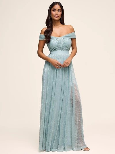 Robe métallique à épaules dénudées