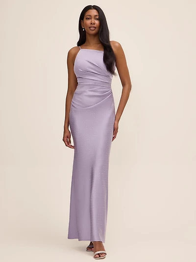 One-Shoulder Studded Satin Gown