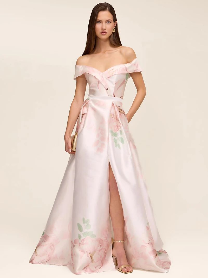 Strapless Floral Ball Gown