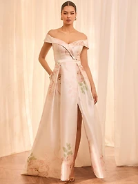 Robe de bal bustier à motifs floraux