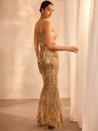Patterned Sequin Evening Gown