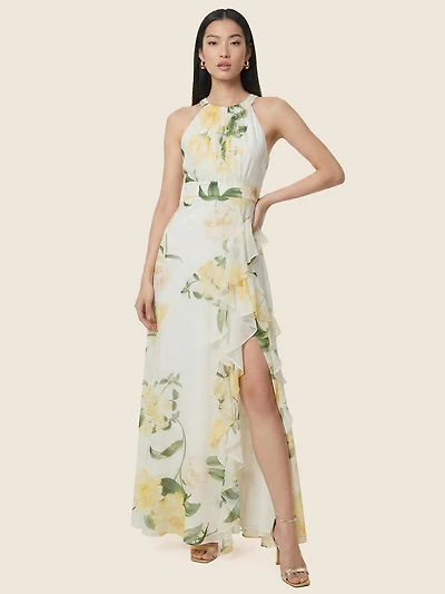 Halter Neck Chiffon Floral Gown