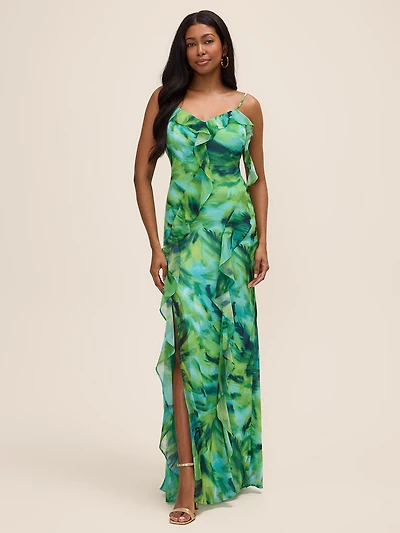 Robe en mousseline imprimée à volants