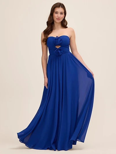 Strapless Chiffon Gown With Rosettes