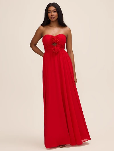 Strapless Chiffon Gown With Rosettes