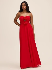 Strapless Chiffon Gown With Rosettes