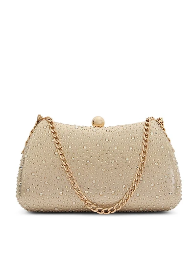 Satin Handbag With Rhinestone Embellishments