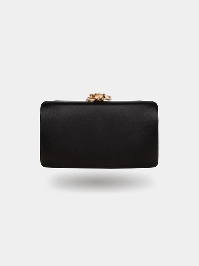Minaudière en satin avec fleur dorée
