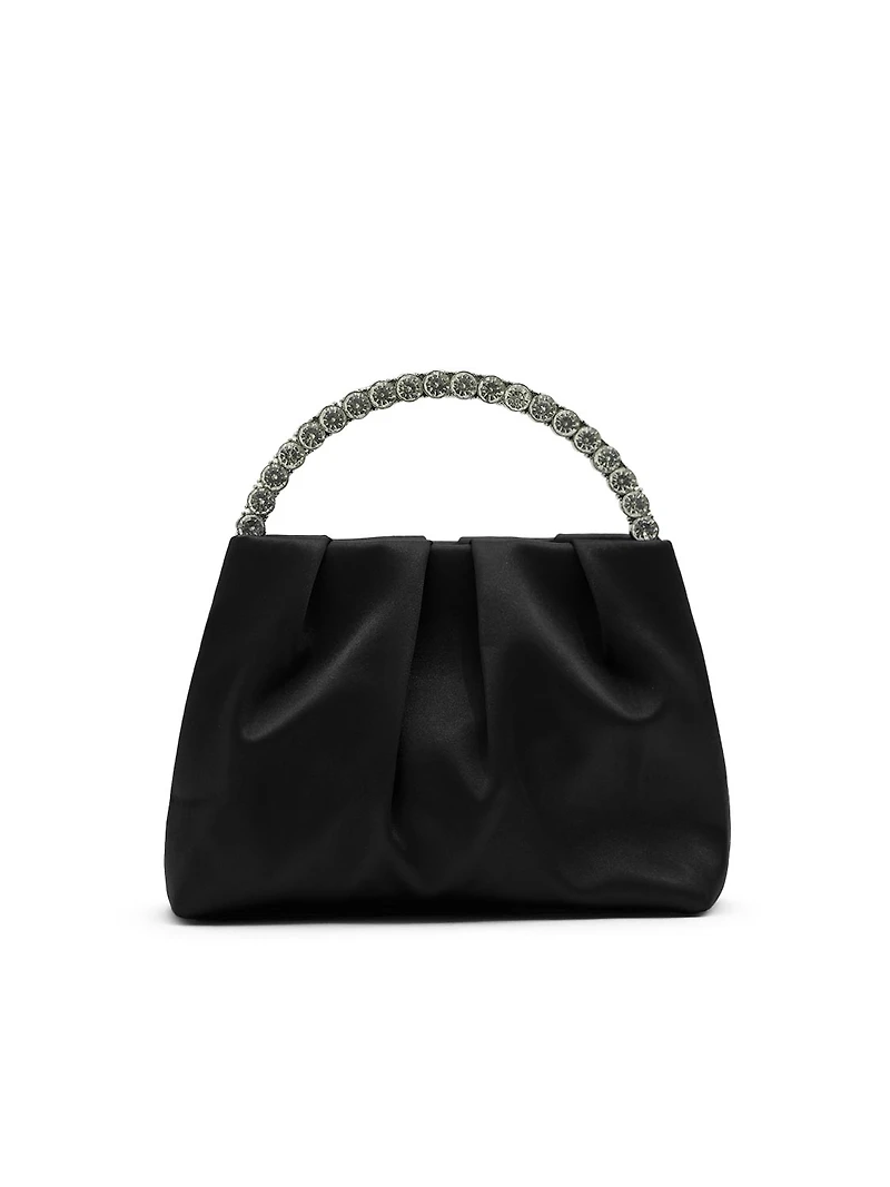 Satin Pouch Bag With Jewelled Handle