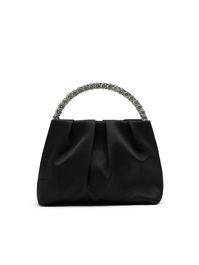 Satin Pouch Bag With Jewelled Handle