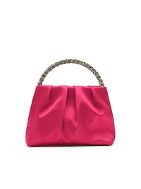 Pochette en satin avec poignée ornée de bijoux