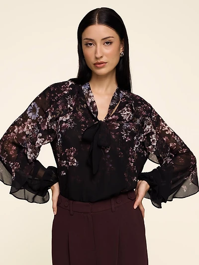 Blouse fleurie à manches longues