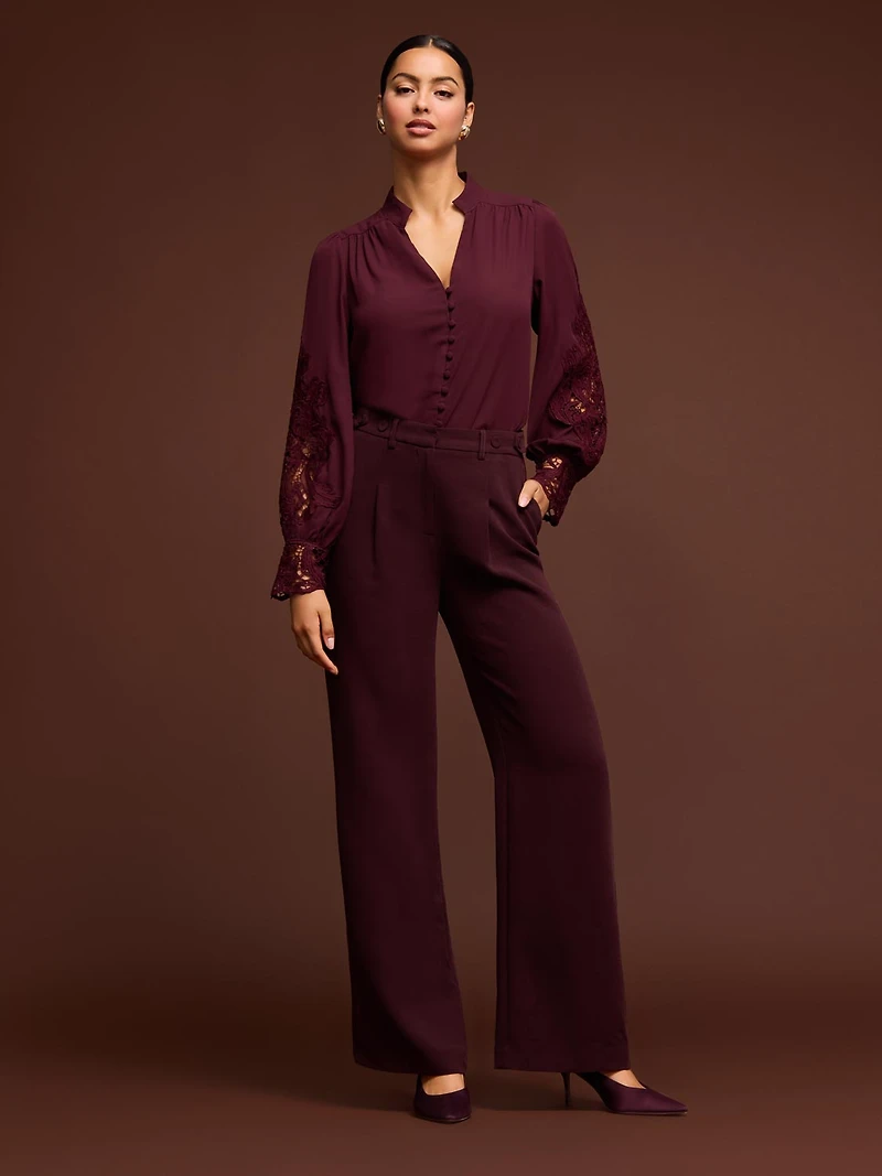 Button-Up Blouse With Crochet Lace Sleeve