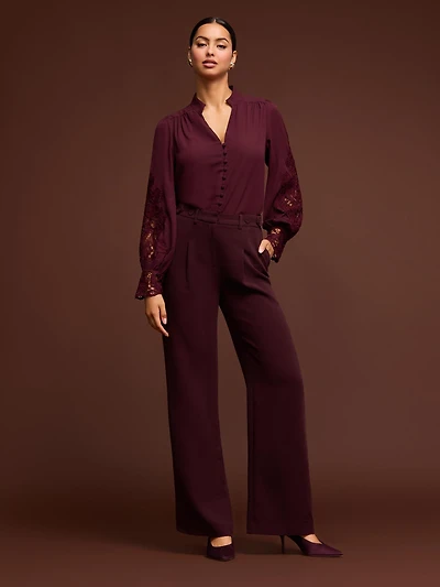 Button-Up Blouse With Crochet Lace Sleeve