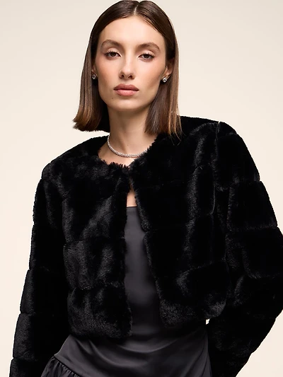 Striped Faux-Fur Bolero