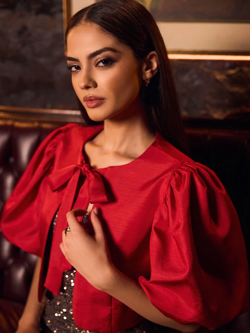 Puff Sleeve Satin Bolero