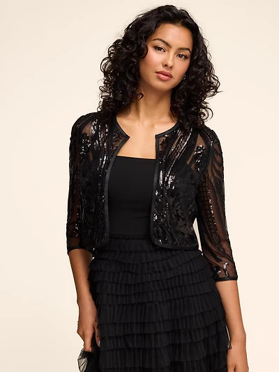 3/4 Sleeve Patterned Sequin Bolero