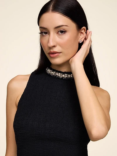 Haut en tricot bouclé avec détails perles