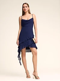 Cowl Neck Mini Dress With Ruffles