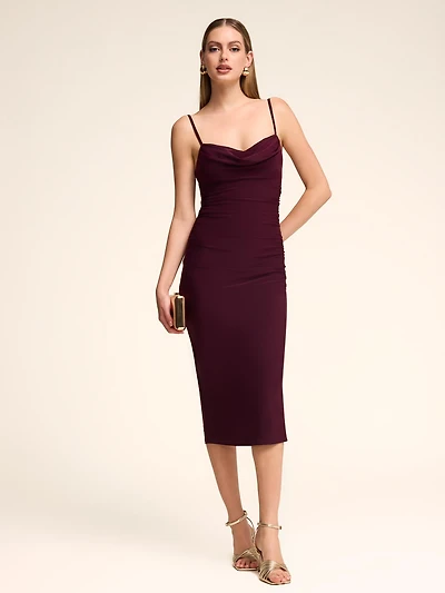 Cowl Neck Midi Sheath Dress