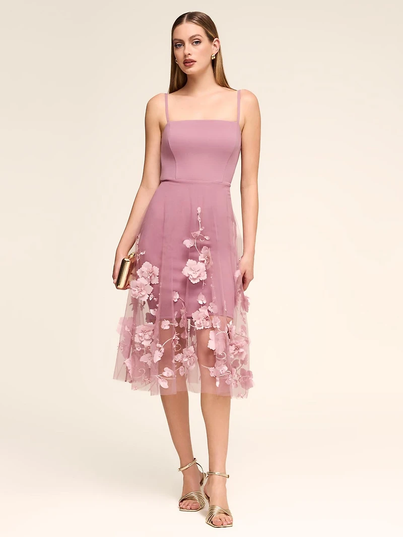 Fit & Flare Midi Dress With Flower Appliqués