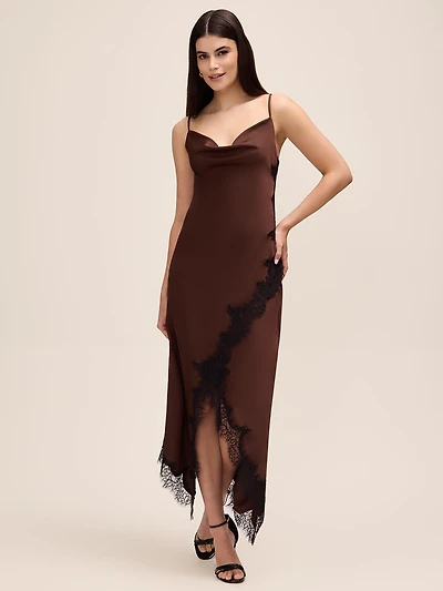 Satin Slip Dress With Lace