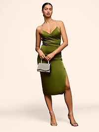 Midi Satin Slip Dress With Jewel Detail