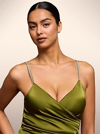 Midi Satin Slip Dress With Jewel Detail