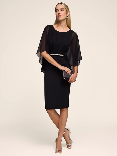 Sheath Dress With Chiffon Overlay