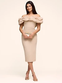 Ruffle Off-The-Shoulder Glitter Midi Dress