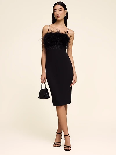 Midi Dress With Feather Trim