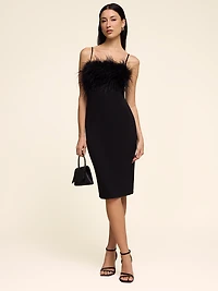 Midi Dress With Feather Trim