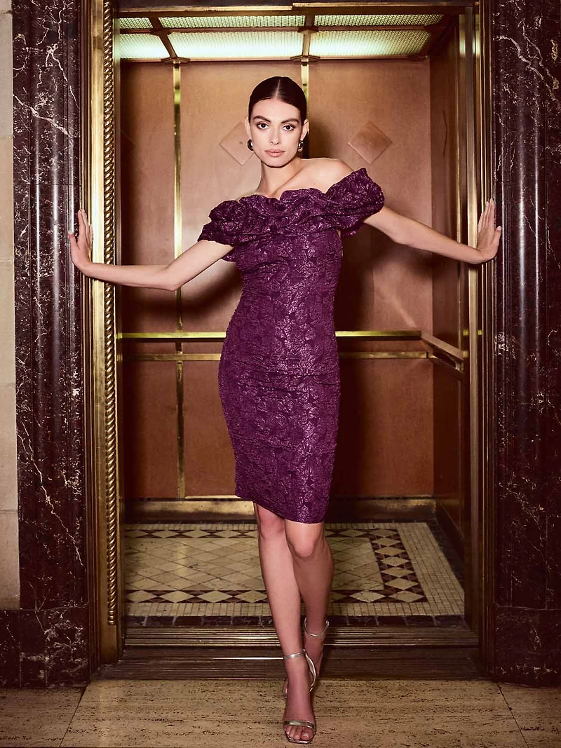 Ruffle Off-The-Shoulder Sheath Dress