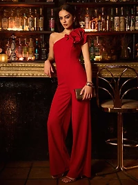 Combinaison asymétrique à jambe large avec volants