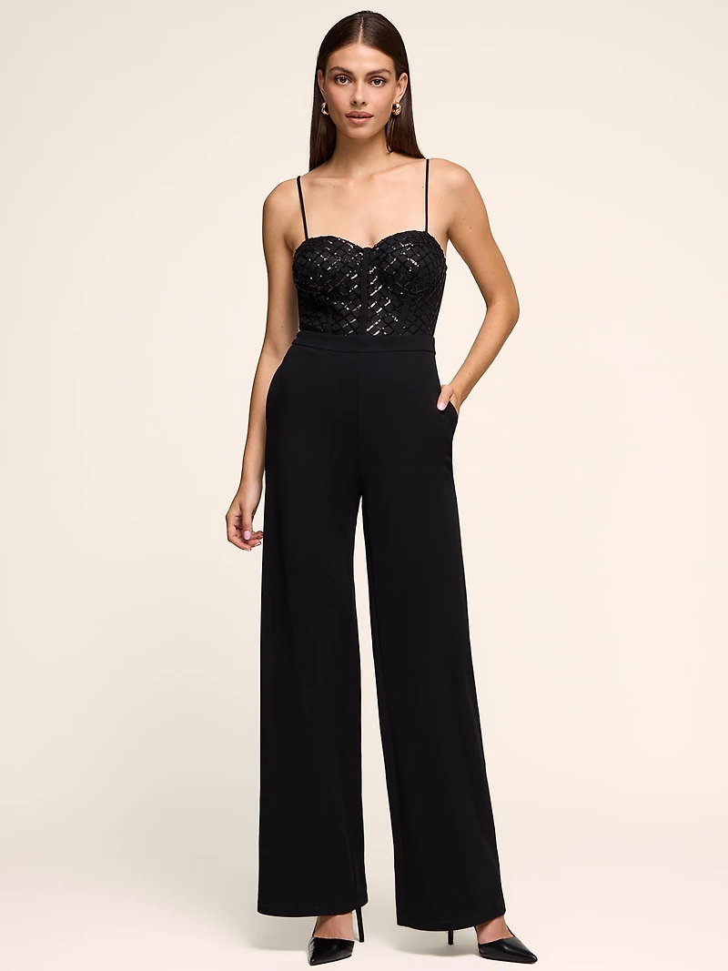 Sequin Bustier Wide-Leg Jumpsuit