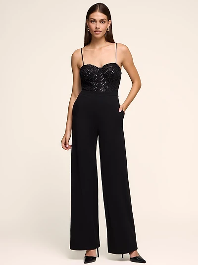 Sequin Bustier Wide-Leg Jumpsuit