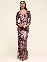 Robe de soirée à motif floral et paillettes