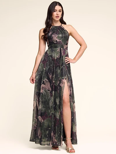 Robe en maille froissée et métallisée à dos nu