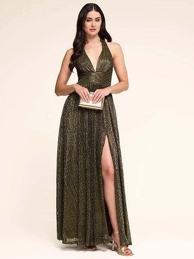 Robe croisée en maille froissée et métallisée